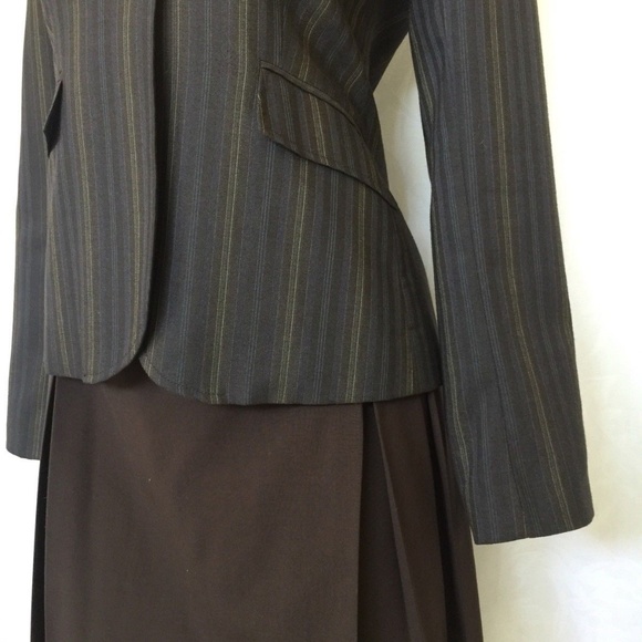 Yumi Mazao 2 pc Skirt Suit Set Blazer Brown Stripe - Picture 7 of 8